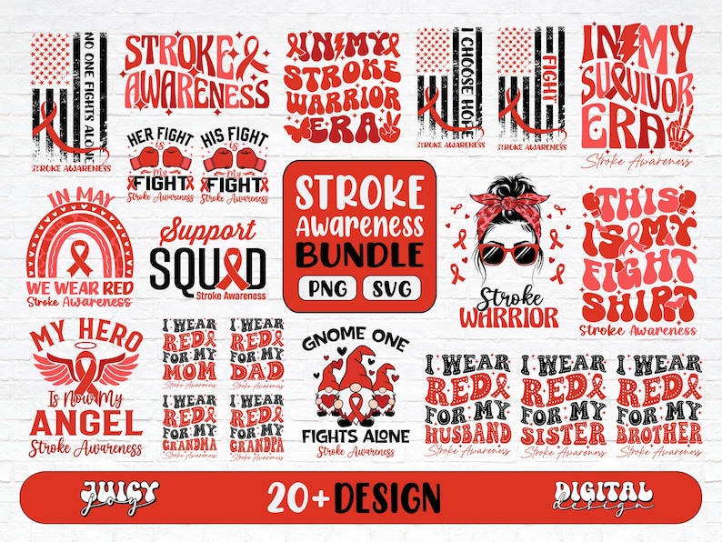 Stroke Awareness Svg Png Bundle: Red Ribbon Designs (digital Download ...