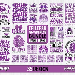 Epilepsy Awareness Svg Png Bundle, Purple Ribbon Svg, Epilepsy Warrior Svg Cricut Cut File Sublimation