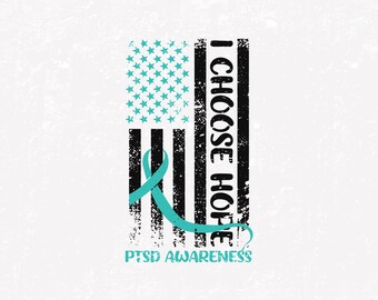 PTSD啓発SVG PNG、PTSD啓発フラッグSVG、ティールリボン心的外傷後ストレス障害SVG Cricutファイル昇華デザイン