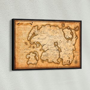 Carte de Tamriel d'Elder Scrolls, affiche de Skyrim, affiche de carte de Skyrim, toile de carte de Tamriel, carte de The Elder Scrolls, affiche de carte fantastique