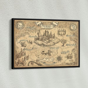 Zweinstein kaart canvas poster, fantasy kaart canvas poster, fantasy filmserie muurkunst, vintage muur decor, beste films kunst, drakenuitdaging