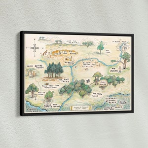 Affiche de carte en bois de 100 acres, toile de carte de Winnie l'ourson, Winnie l'ourson, carte classique de Winnie l'ourson Aker, décoration de pièce maîtresse de chambre d'enfant