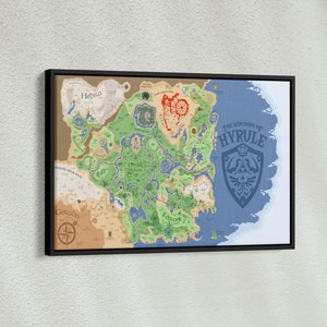 Affiche de la carte d'Hyrule, carte d'Hyrule de la légende de Zelda, carte d'Hyrule, toile d'art mural, affiche d'Hyrule, décoration de carte d'Hyrule, cadeaux de Noël