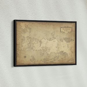 Vintage kaartdoek Westeros, canvas de bekende wereldkaart, Game of Thrones-kaart, canvas kunst aan de muur, Game of Thrones-canvas, kerstcadeaus