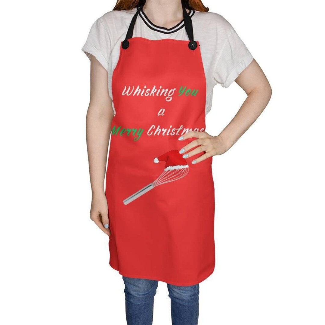 Funny Christmas Apron For Women & Men - Waterproof Canvas Bib Apron With Pockets For Cooking, Baking & Kitchen Decor (Red) - View #9
