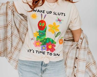 Wake Up Sluts It's Time To Sin Black White PNG, Funny Animal Png, Meme Graphic Png, Unhinged Humor Top Viral Png, Funny Bold Shirt Design