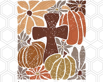 May include: A fall-themed graphic with the text "I will praise him in every season" and "PSALM 146:2". The design features a brown cross, pumpkins, and flowers in shades of brown, orange, and beige, set against a white background.