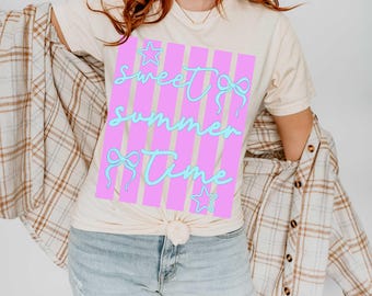 Sweet Summer Time PNG,  Preppy Coquette Striped Beach Design, Trendy Girly Vacation Shirt PNG, Beach Life PNG, Tropical Beach Vacation Png