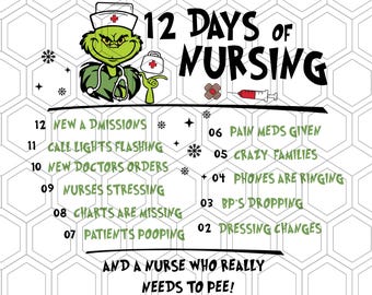 12 días de enfermería PNG, Feliz Navidad PNG, Regalos de Navidad, Navidad divertida PNG, Enfermera navideña PNG, Grincmas Navidad PNG, Enfermera Navidad