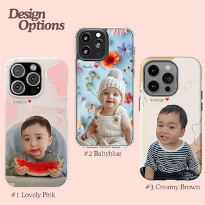 Coque de portable pour bébé, design personnalisé, cadeau personnalisé, parfaite pour la fête des mères. Disponible pour iPhone, Samsung Galaxy et Google Pixel.