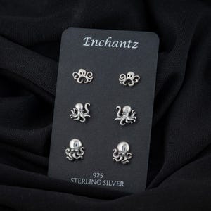Solid 925 Sterling Silver Octopus Stud Earrings, Tiny Octopus Earrings Studs, Gift for Sea Lovers, Sea Animal Earrings Silver Earring Studs