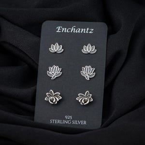 Dainty Lotus Flower Stud Earrings - 925 Sterling Silver Lotus Earrings, Nature Inspired Flower Silver Earring Studs, Silver Lotus Earring