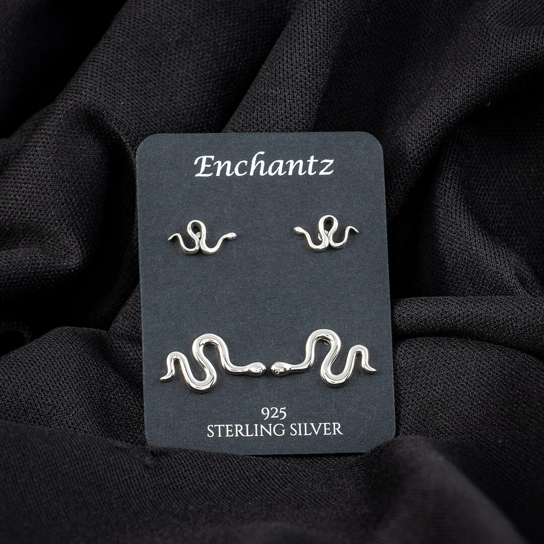 Python Dainty Snake Studs Sterling Silver, Statement Earrings, Serpent ...