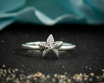 Cute Dainty Starfish Open Toe Ring Sterling Silver for Girls, Ocean Inspired Nature Beach Jewelry Gift for Her