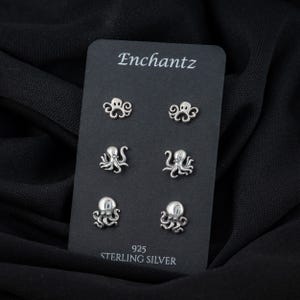 Solid 925 Sterling Silver Octopus Stud Earrings, Tiny Octopus Earrings Studs, Gift for Sea Lovers, Sea Animal Earrings Silver Earring Studs
