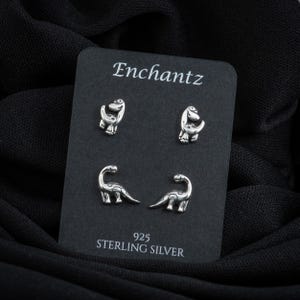 Brachiosaurus Silver Earrings Dinosaur Earrings Studs, Dainty 925 Sterling Silver Dinosaur Stud for Girls Kids Children, Cute Fun Earrings