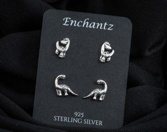 Brachiosaurus Silver Earrings Small Dinosaur Earrings Studs, 925 Sterling Silver Dino Stud for Girls Kids Children, Cute Fun Earrings