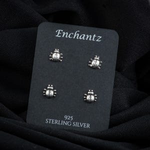 Tiny Beetle Silver Earrings Stud, Sterling Silver Bug Stud for Kids Girls, Insect Earrings, Gift Idea for Children Silver Earrings Beetle