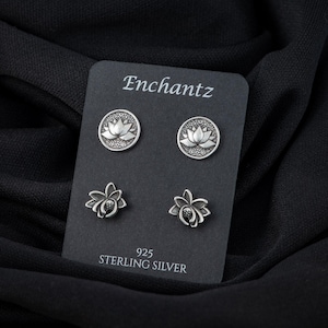 Solid 925 Sterling Silver Lotus Flower Stud Earrings, Flower Silver Earrings, Lotus Earrings Silver, Children&#39;s Silver Earring Flower Stud
