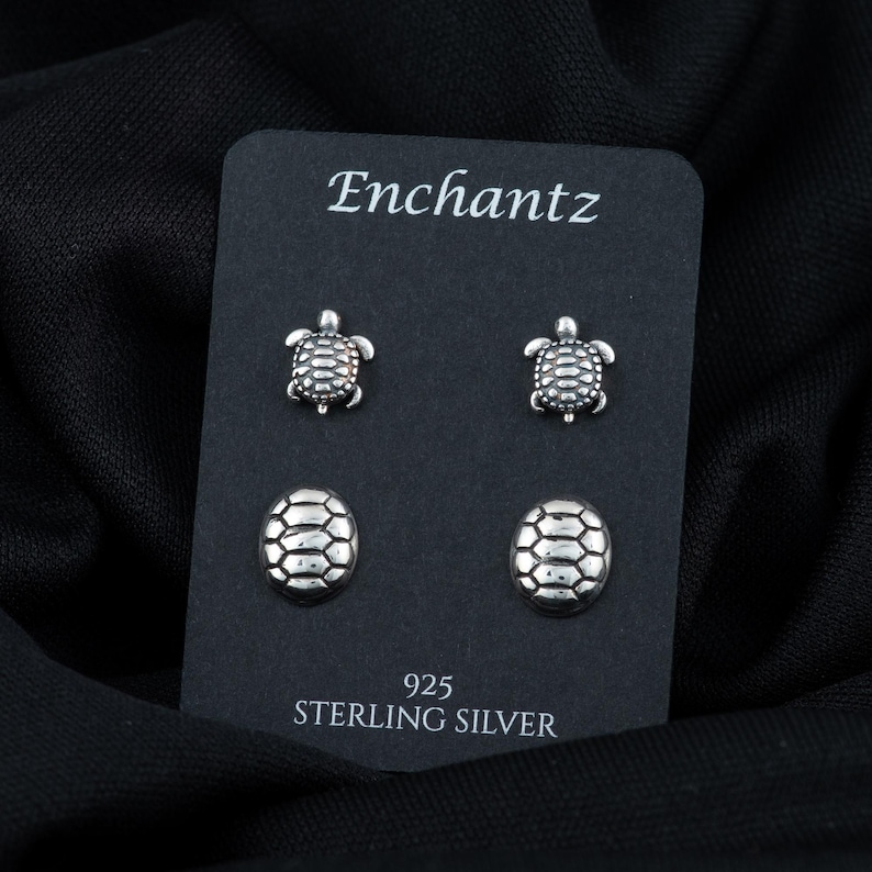 Tiny Sea Turtle Silver Earrings Studs, Cute 925 Sterling Silver Stud ...