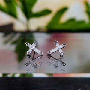 Silver Cross Earrings, Sterling Silver Cross Stud Earrings for Her, Christian Jewelry, Baptism Christening Gift, Cross Earring Studs Silver