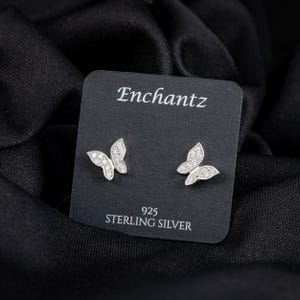 Women's Butterfly Stud Earrings, 925 Push Back Sterling Silver Earrings for Her, Everyday Jewelry, Dainty Butterfly Stud, Gift for Her