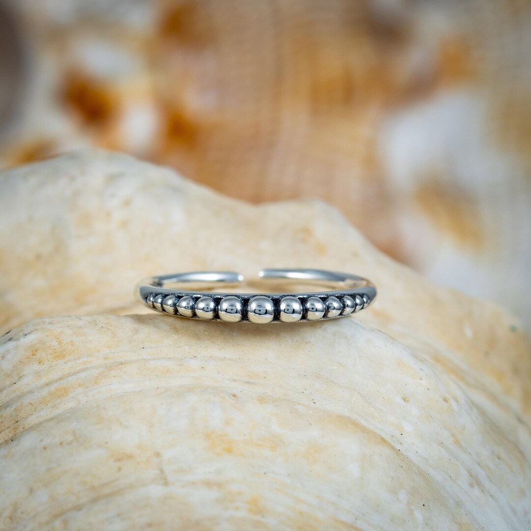 Beaded Silver Adjustable Toe Ring for Women, Dainty Toe Band for Her ...