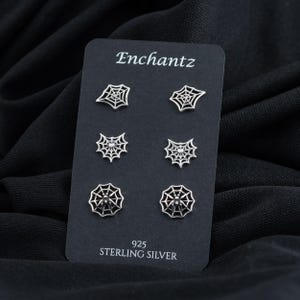 Spider Web Silver Earring Studs - Dainty 925 Sterling Silver Pierced Stud, Spiderweb Stud Earring, Women&#39;s Silver Earring, Gothic Jewelry