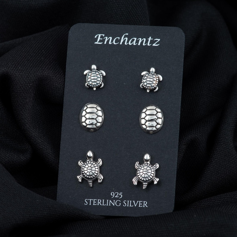 Tiny Sea Turtle Silver Earrings Studs, Cute 925 Sterling Silver Stud ...