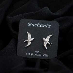 Bird Silver Stud Earrings, Swallow Bird Sterling Silver Push Back Earrings for Girls Women, CZ Earrings, Animal Jewelry, Cute Gift for Her