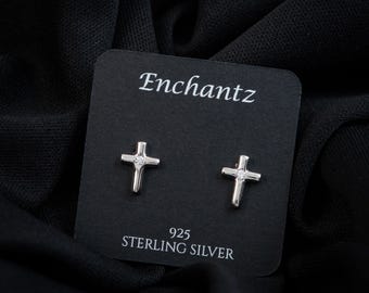 12mm Cross Post Stud Earrings Sterling Silver 925 for Men & Women, Religious Christmas Gift