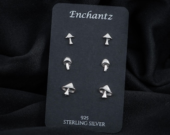 Sterling Silver Mushroom Earring Set, Tiny Mushroom Stud for Girls Women, Botanical Jewelry Minimalist Mix and Match Stack Earrings Mushroom