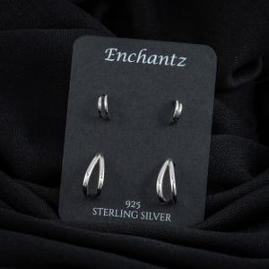 Double Half Hoop Silver Stud Earrings - 925 Sterling Silver Dainty Earrings Studs for Women, Everyday Earrings, Minimalist, Gift for Her