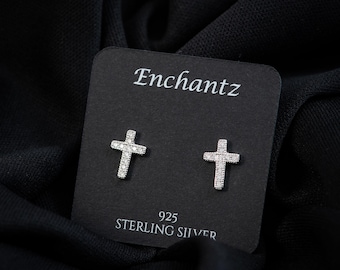 Dainty Cross Earrings 925 Sterling Silver for Men/Women, Unisex Minimalist Cross Stud Jewelry Gift