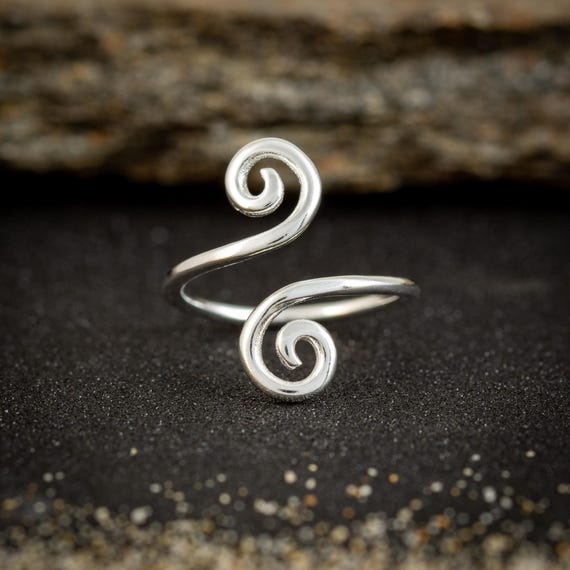 Coil Open Toe Ring for Women Sterling Silver, Adjustable Spiral Toe Band for Her