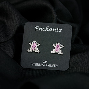 Small Frog Silver Stud Earrings, Pink CZ Frog Sterling Silver Push Back for Girls, Women, Animal Jewelry, Nature Inspired, Gift for Her