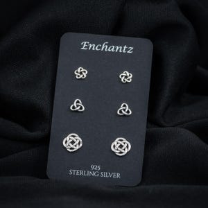 Dainty Celtic Knot Sterling Silver Stud Earrings, Woven Knot Post Stud for Girls, Women, Minimalist Jewelry, Mix & Match Earring Gift Set