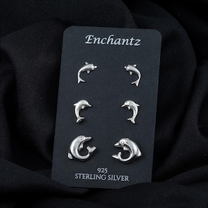 Dolphins Silver Stud Earrings - Dainty 925 Sterling Silver Stud Push Back for Children Girls, Sea Animal, Cute Beach Jewelry, Fish Earrings