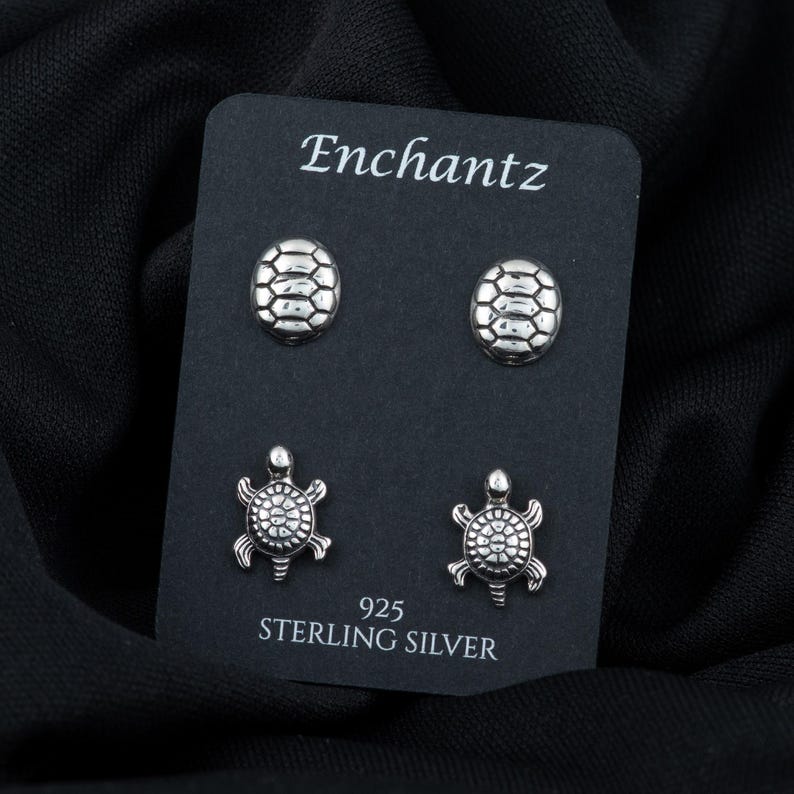 Tiny Sea Turtle Silver Earrings Studs, Cute 925 Sterling Silver Stud ...