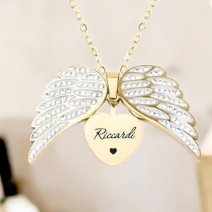 Angel Wing Name Necklace | Personalized Hidden Name Wing Pendant, Custom Gift for Mom, Memorial Keepsake, Custom Font & Symbol