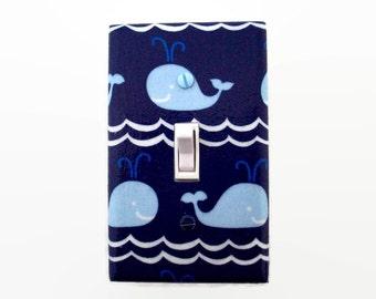 Whale Light Switch Cover - Blue Whales Switch Plate - Nautical Nursery Decor