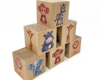 Wooden Blocks Baby, Safari Nursery, Jungle Animals, Boy Nursery Decor, Baby Shower Gifts