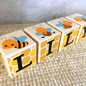 Bee Themed Baby Shower, Baby Name Blocks, Bee Decor, Gender Neutral Nursery, New Baby Gift