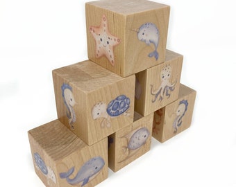 Wooden Blocks Baby, Under the Sea Nursery, Ocean Nursery, Boy Nursery Decor, Baby Shower Gifts