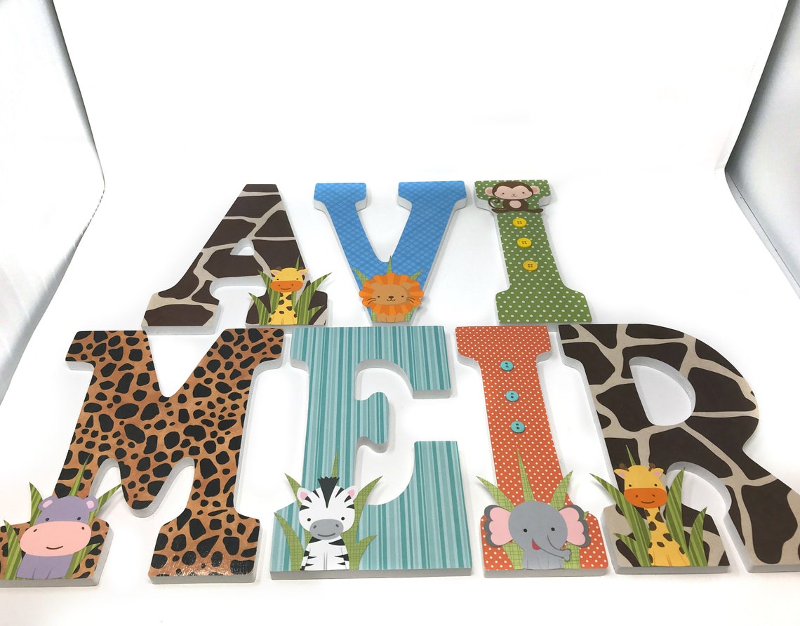 Safari Nursery Decor Wooden Letters Nursery Wall Letters Etsy