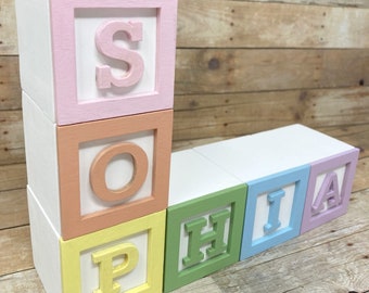 Baby Blocks Name, Newborn Photo Prop, Wooden Blocks, Rainbow Nursery, Personalized Baby Gifts