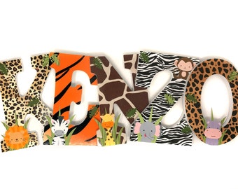 Safari Nursery Decor, Wood Letters, Animal Prints, Jungle Letters, Personalized Baby Gifts