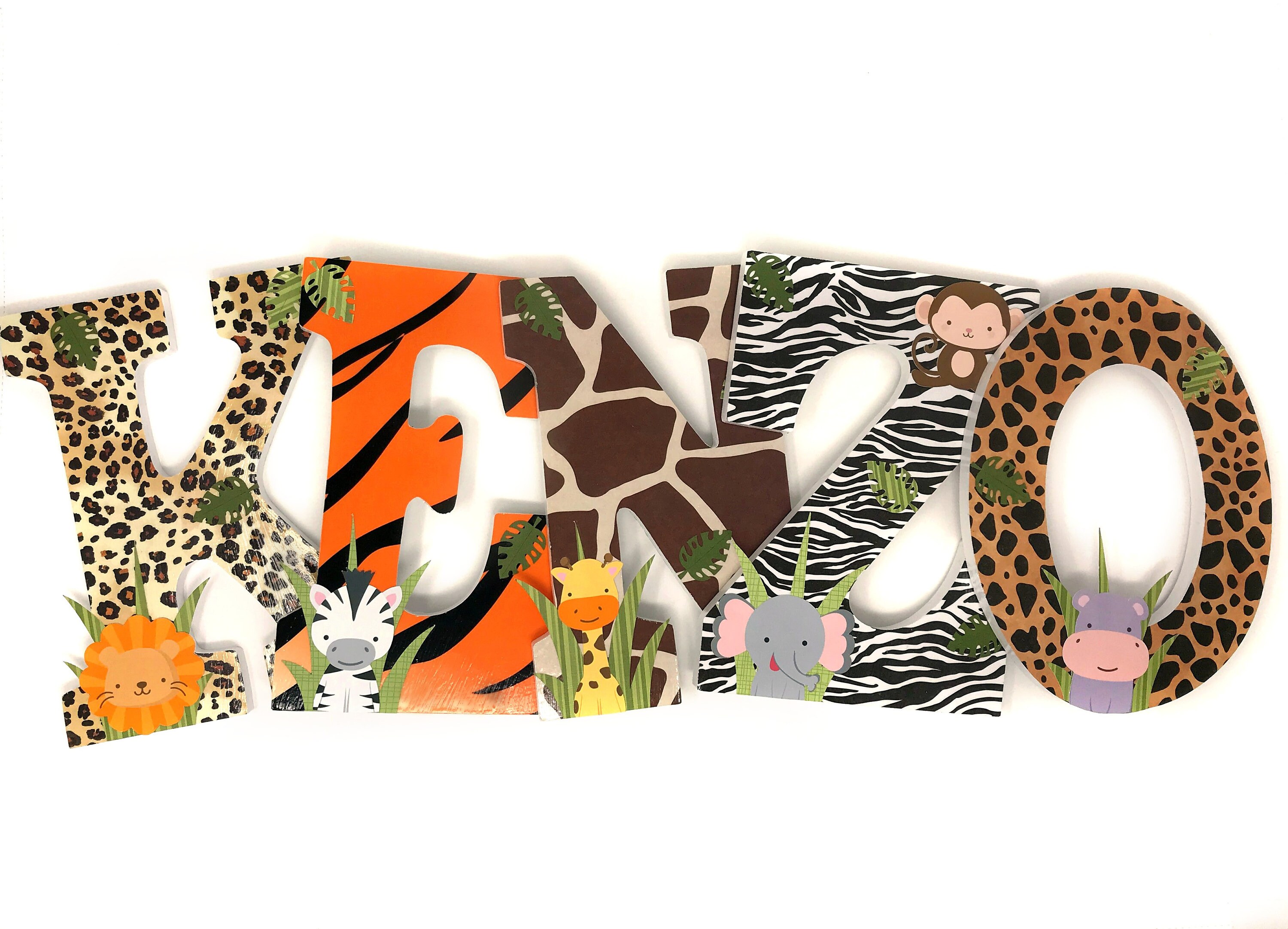 Safari Nursery Decor Wood Letters Animal Print Letters Etsy
