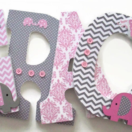 Pink Elephant Nursery Decor Wooden Letters Baby Girl Etsy