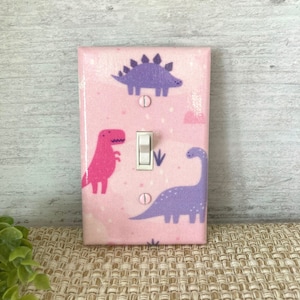 Girl Dinosaur Light Switch Cover: Pink & Purple Room Dinosaur Decor